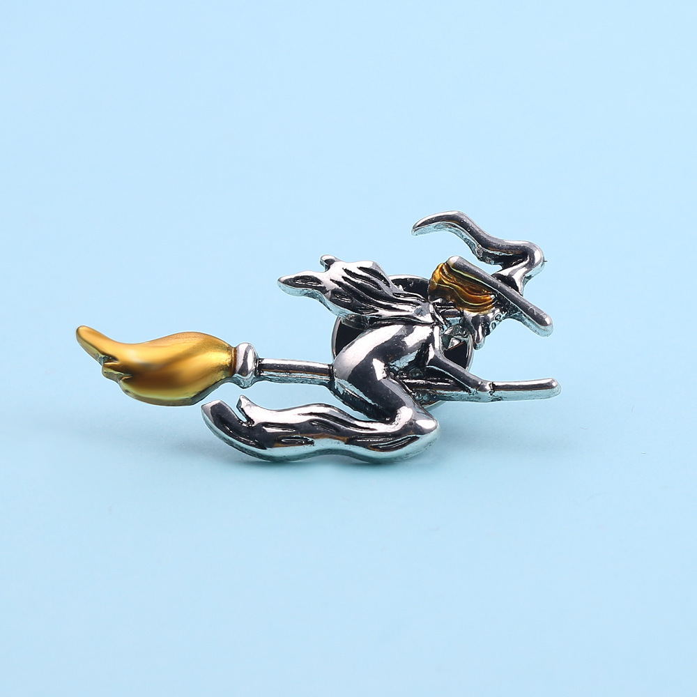 Witch on Broom Brooch