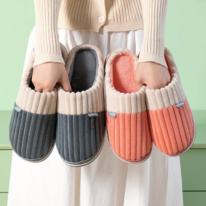 Unisex Corduroy Winter Slippers – Matching Couple House Shoes