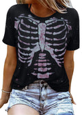 Women's Halloween Skeleton Graphic T-Shirt – Vintage Horror Casual Top