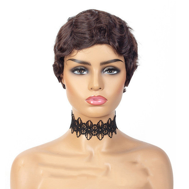 Ladies' Short Chopped Human Hair Wig with Hair Band