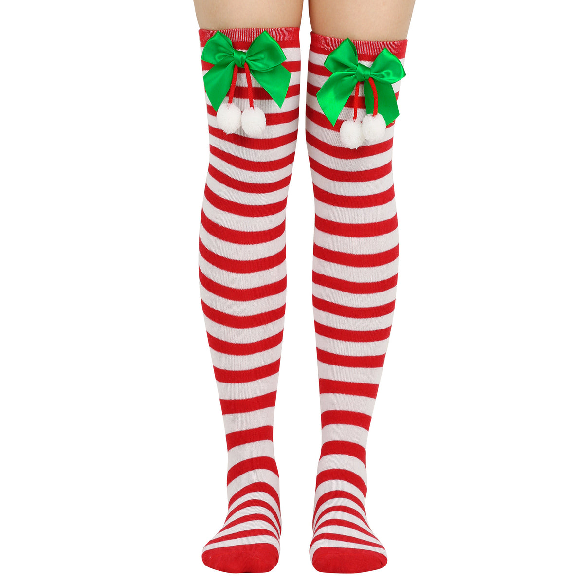 Women's Puff Ball Bow Over-Knee Christmas Socks