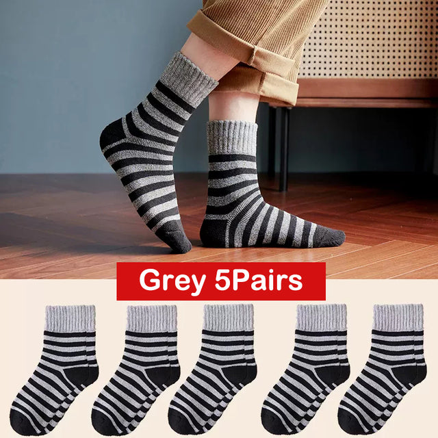 Men's Thick Striped Winter Socks – 5 Pairs