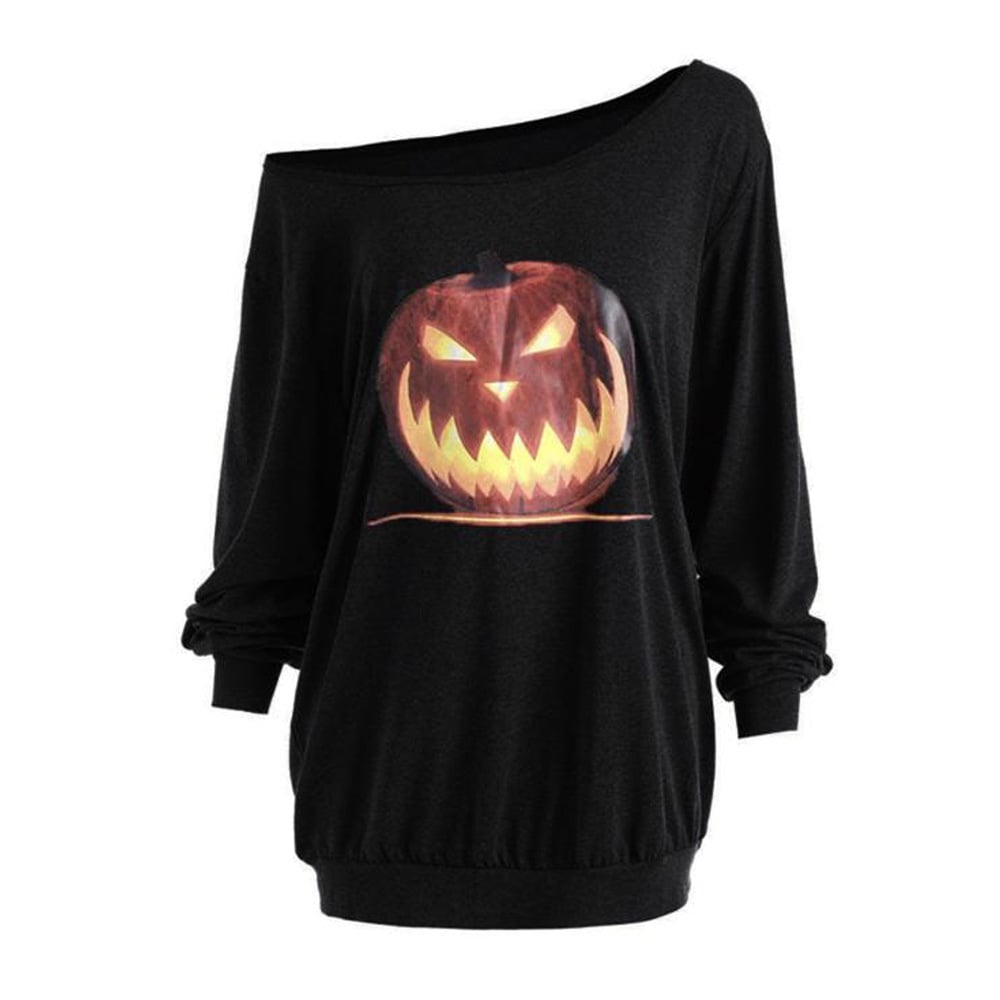 Women's Cross-Shoulder Pumpkin Halloween Top