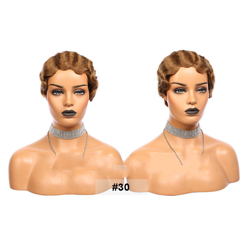Ladies' Short Chopped Human Hair Wig with Hair Band