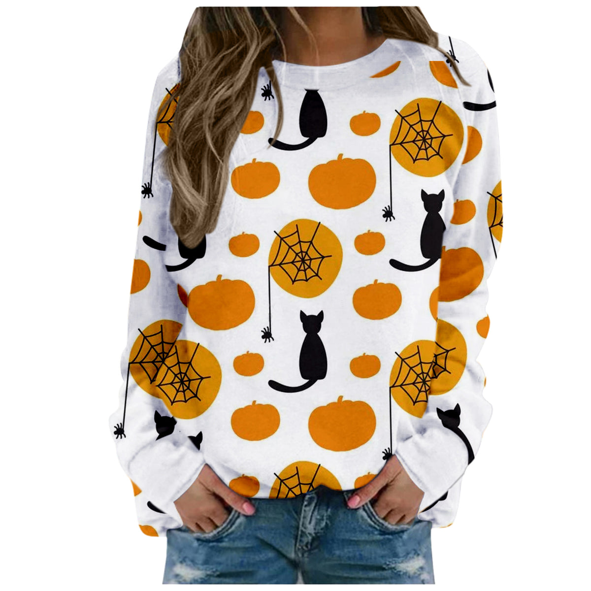 Women's Halloween Print Long-Sleeve Sweater