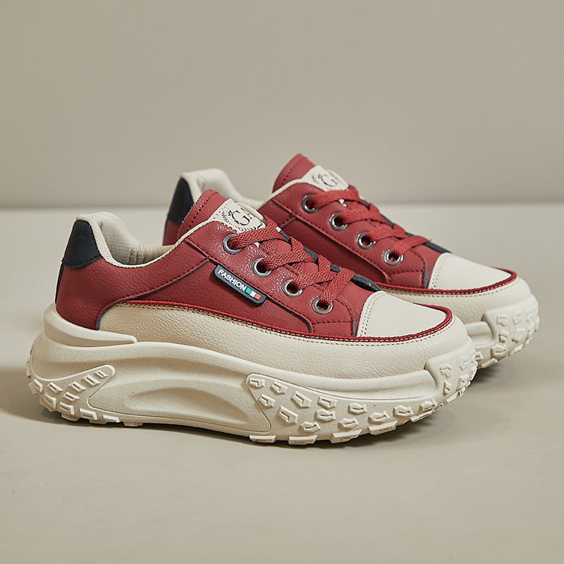Women's Platform Casual Trainers – Board Shoes, Beige, Black, Khaki & Wine Red, EU 35–40