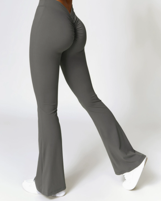 Pantalon de yoga évasé côtelé taille haute pour femme