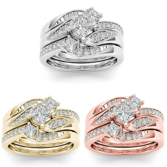 18K Gold & Rose Gold Diamond Zircon Ring for Women
