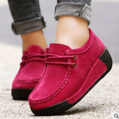 Women's Genuine Leather Wedge Shoes | Lace-Up Platform Casual
