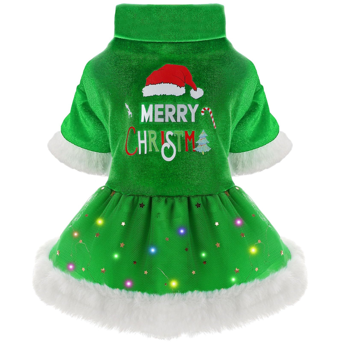 Sebaoyu Dog Christmas Dress with LED Light