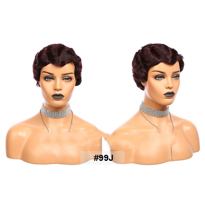 Ladies' Short Chopped Human Hair Wig with Hair Band