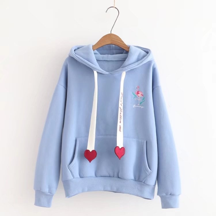Sweat à capuche en velours imprimé Flamingo Love – Coupe ample style coréen | S–2XL