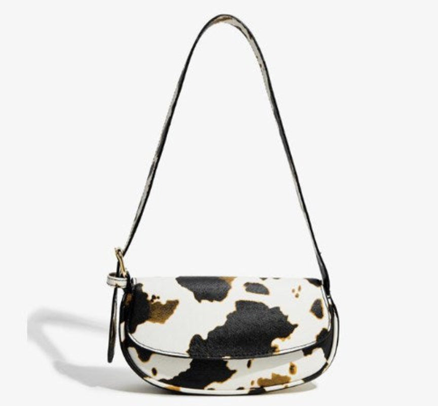 Cow-Texture Faux Leather Baguette Bag