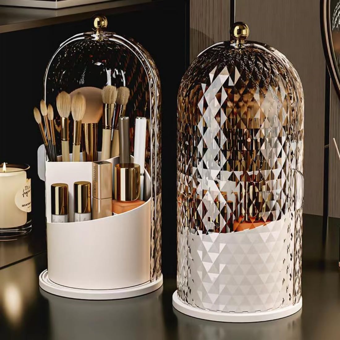 Drehbarer Make-up-Pinsel-Organizer – Diamond-Style Aufbewahrung für den Schminktisch