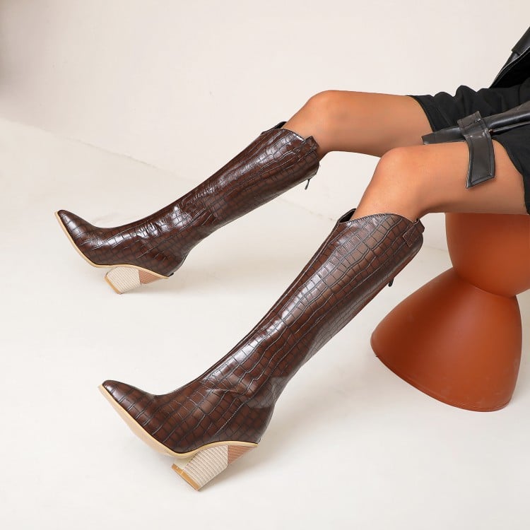 Snake Print High Heel Rider Boots for Women