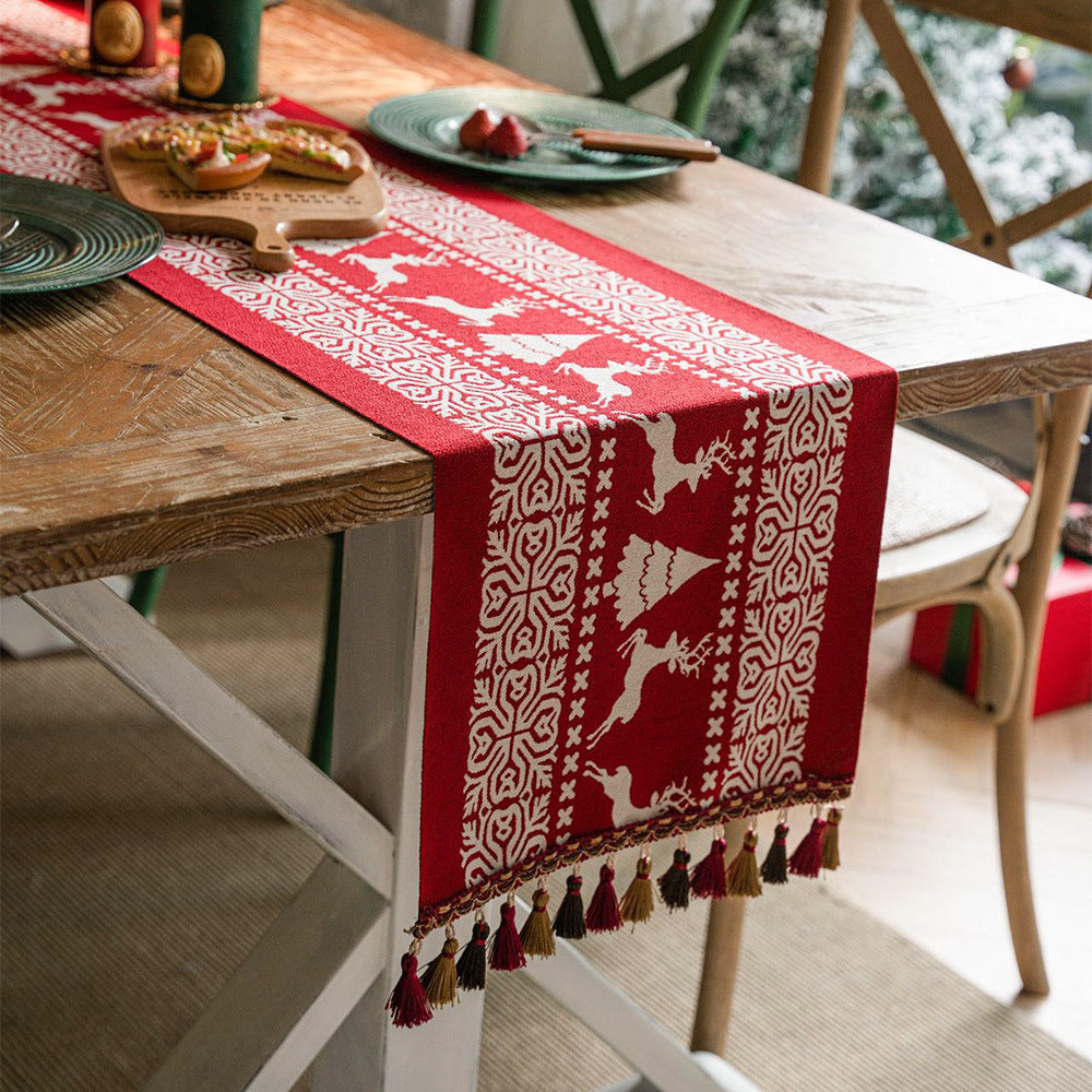Christmas Table Runner with Tassels