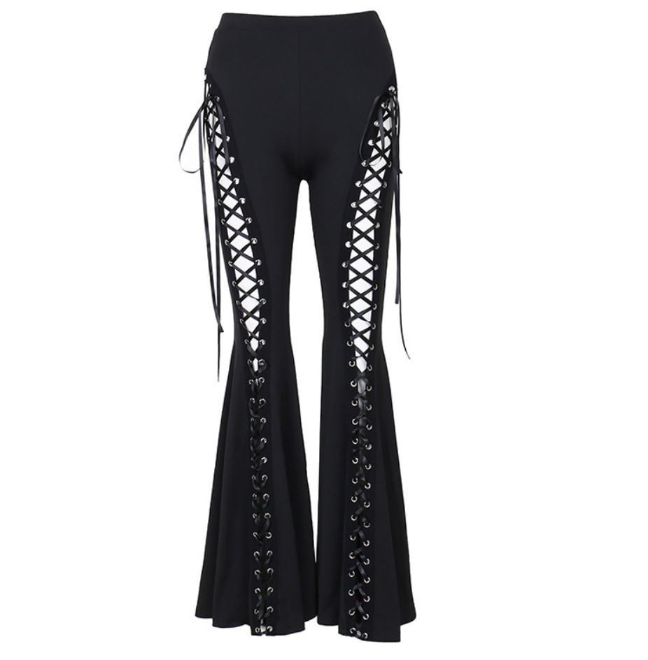 Black High-Waisted Strap & Zip Trousers