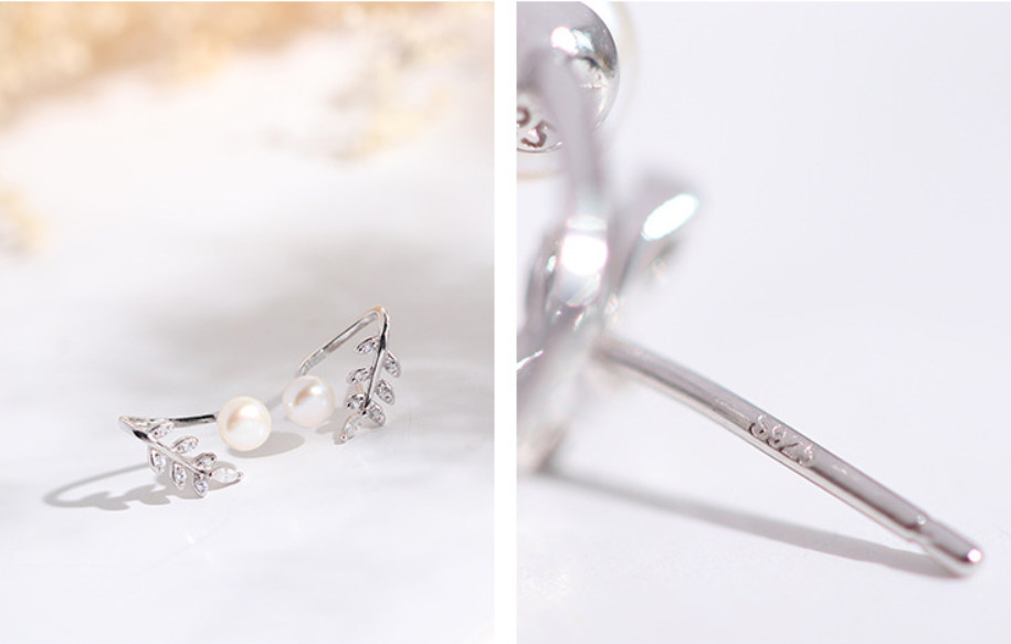 Leaf-Design Pearl Earrings