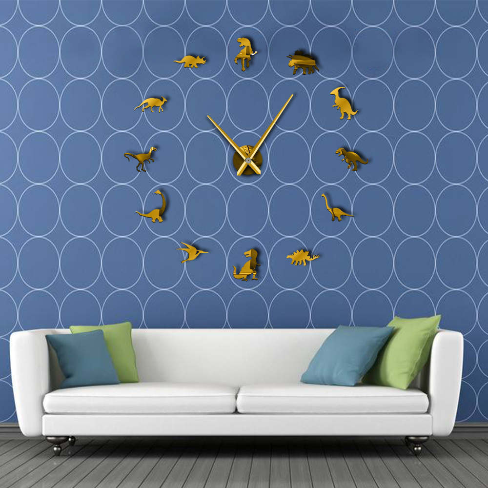 Horloge murale dinosaure en acrylique pour la décoration du salon