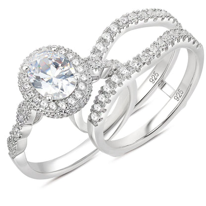 Oval Wedding Ring Set for Women | AAAAA CZ 925 Sterling Silver Bridal Set with Enhancer