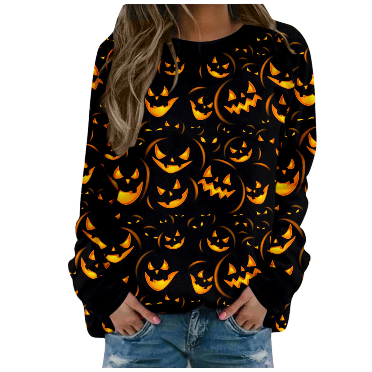Women's Halloween Print Long-Sleeve Sweater