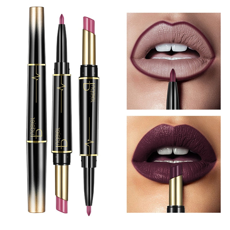 Double-Ended Matte Lipstick & Lip Liner Pencil – Long-Lasting Waterproof Lip Makeup