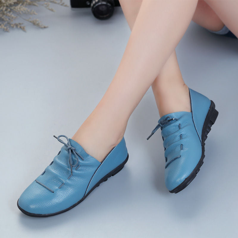 Damen Herbst Freizeit Lederschuhe – Flache Schuhe mit weicher Sohle für jeden Tag