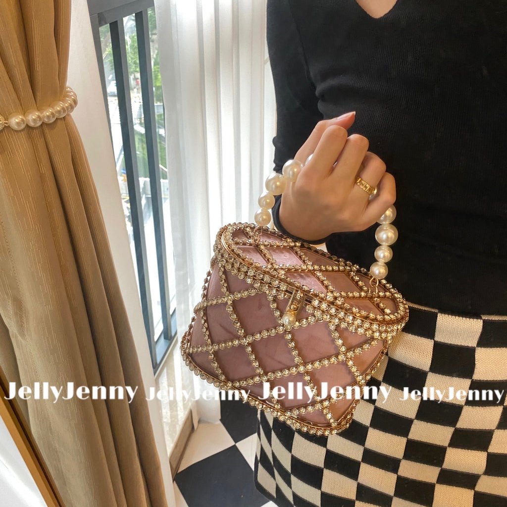 Diamond Studded Metal Basket Party Handbags Collection
