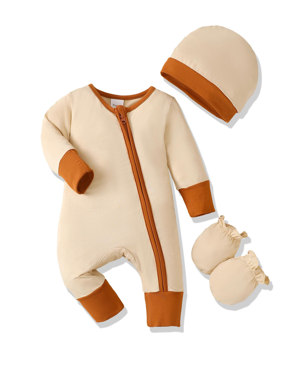 Newborn Zip Romper, Hat & Mittens Set