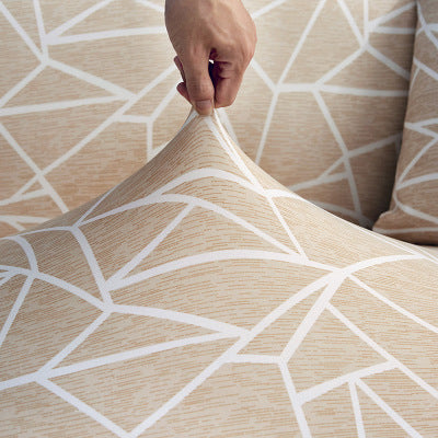 Beige Geometric Stretch Sofa Cover
