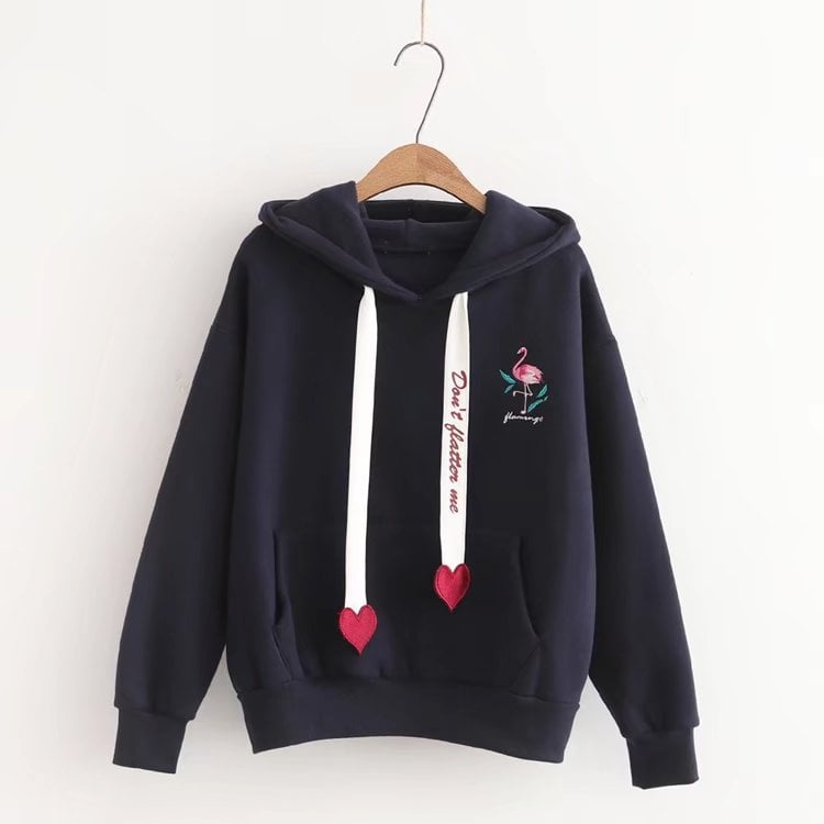 Sweat à capuche en velours imprimé Flamingo Love – Coupe ample style coréen | S–2XL