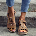 Damen-Freizeitsandalen mit Klettverschluss | PU-Fischmaul | Dunkelbraun, Blau & Schwarz