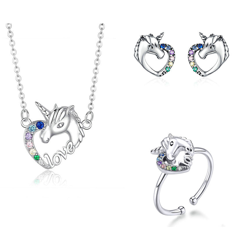Unicorn Heart Necklace, Earrings or Set