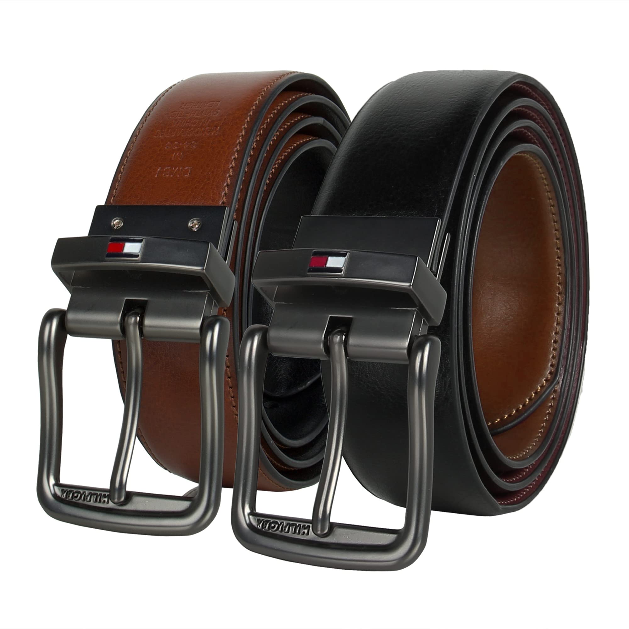 Tommy Hilfiger Men's Casual Reversible Belt – 2-in-1 Black & Tan Classic Strap