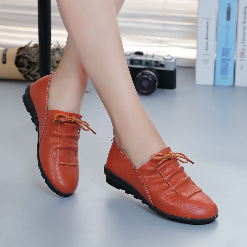 Damen Herbst Freizeit Lederschuhe – Flache Schuhe mit weicher Sohle für jeden Tag