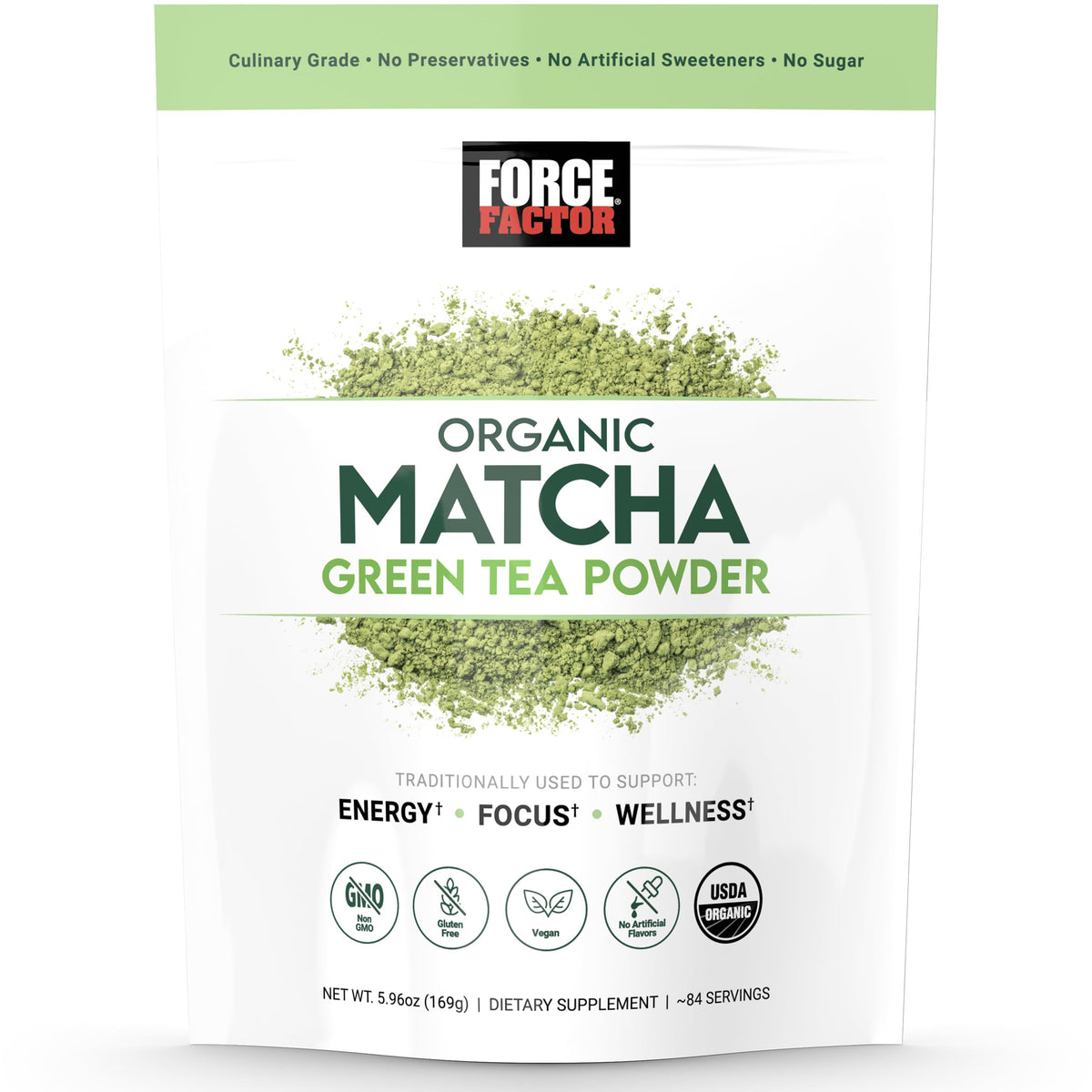 FORCE FACTOR Organic Matcha Green Tea Powder – Energy & Focus, 169g (84 Servings)