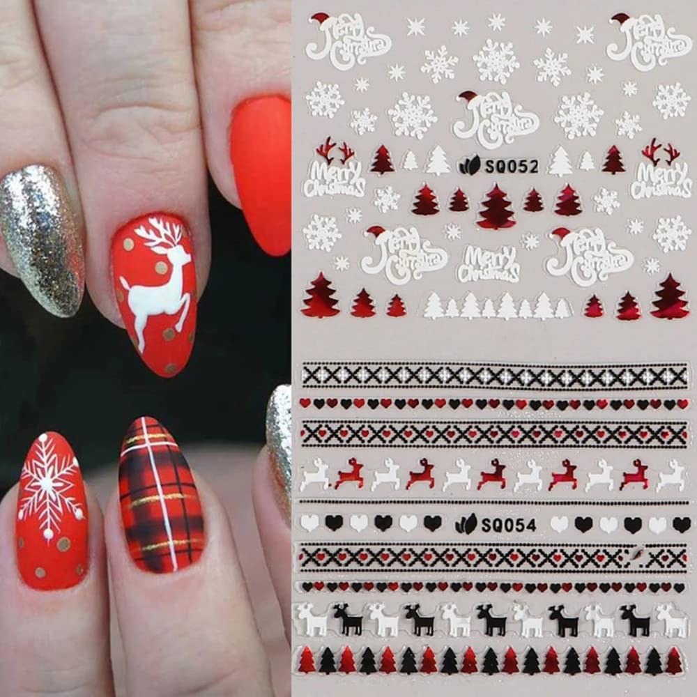 3D Christmas Nail Art Stickers, 6 Sheets