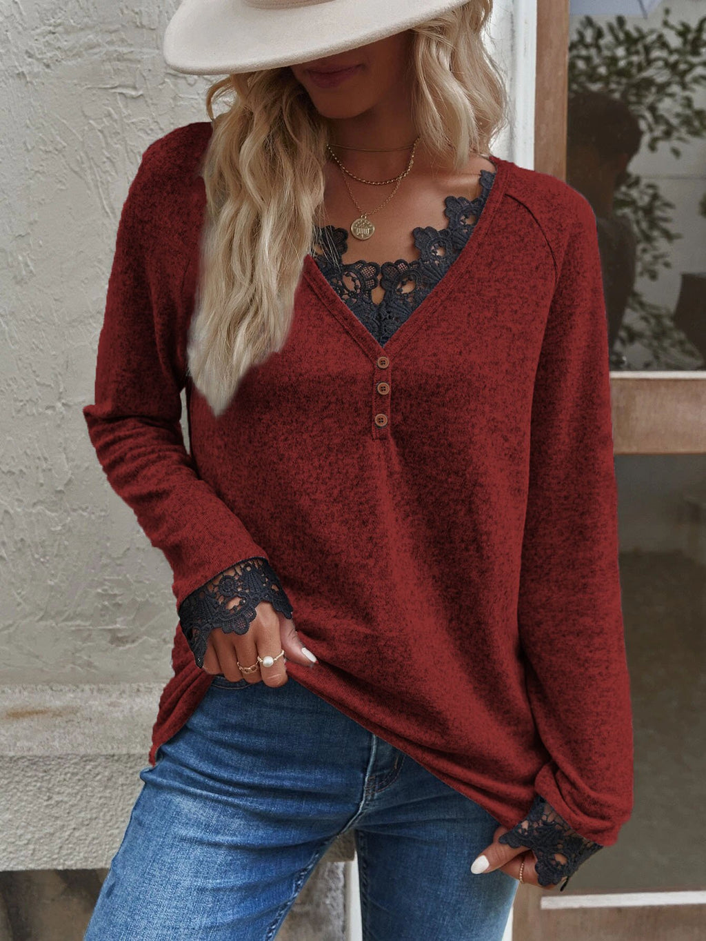 Damen Patchwork Strick T-Shirt Top