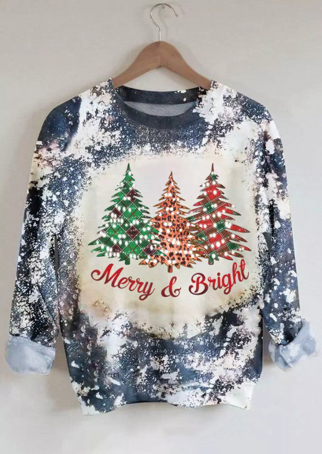 Women's Christmas Tree Print Long-Sleeve Top