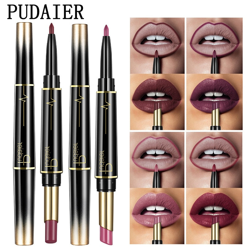 Double-Ended Matte Lipstick & Lip Liner Pencil – Long-Lasting Waterproof Lip Makeup