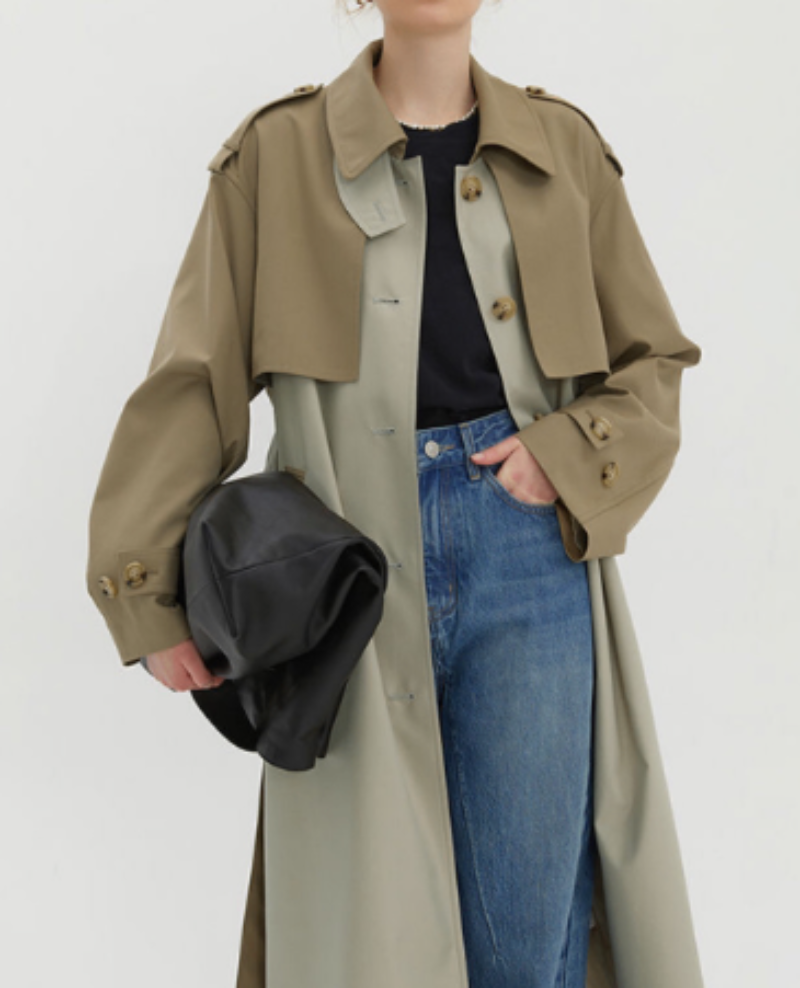 Khaki Contrast-Stitch Lapel Jacket