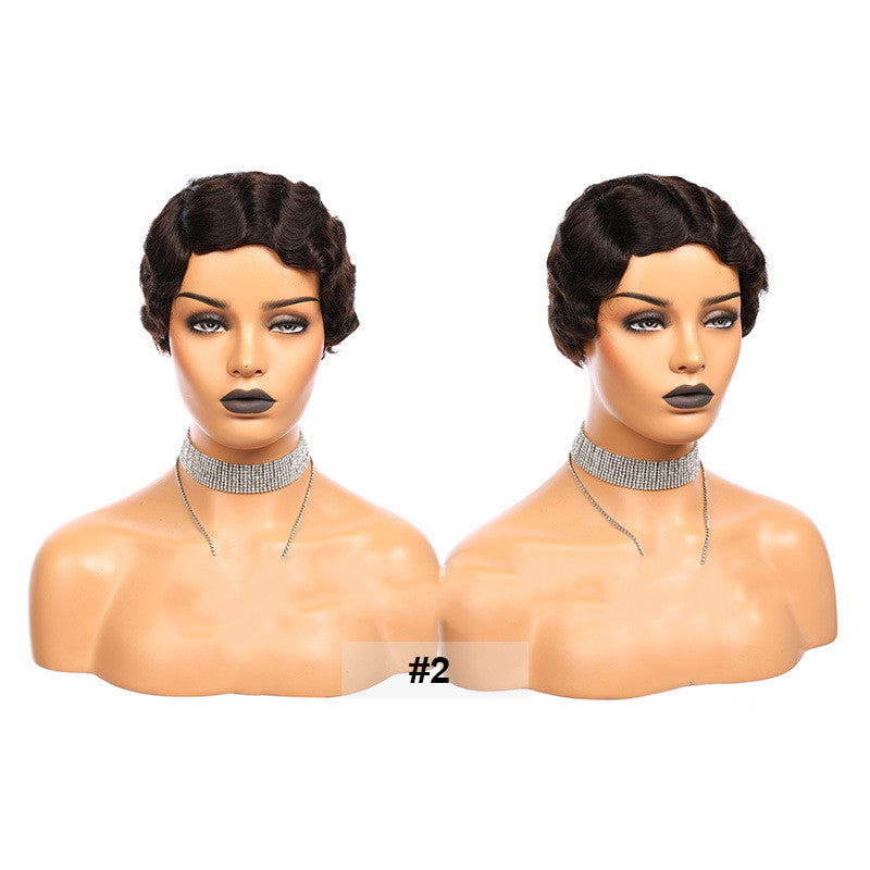 Ladies' Short Chopped Human Hair Wig with Hair Band