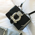 Elegant Women's Diamond Lock Handbag – Pearl Detail PU Leather Shoulder Bag in Black & White