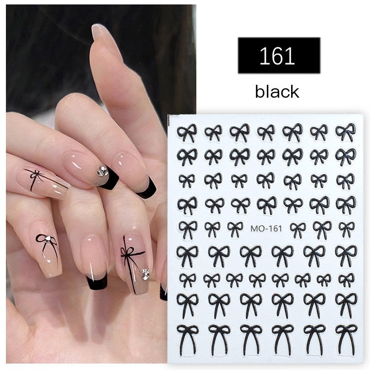 5D Embossed Bow Nail Stickers – Black, White & Silver