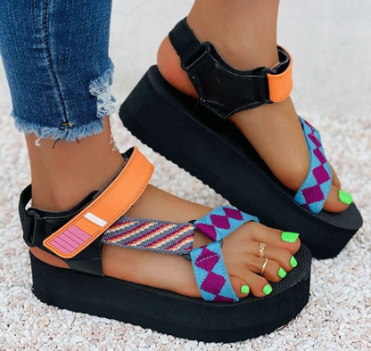 Color-Blocking Velcro Women's Platform Sandals