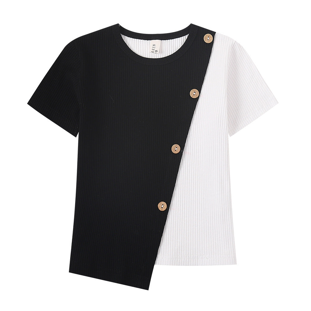 Irregular Contrast Short Sleeve T-Shirt