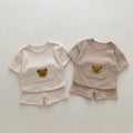 Baby-Mädchen Waffel-Bär-T-Shirt- und Shorts-Set