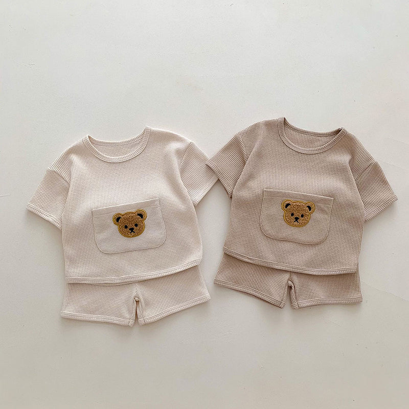 Baby Girls Waffle Bear Tee & Shorts Set
