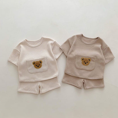 Baby Girls Waffle Bear Tee & Shorts Set
