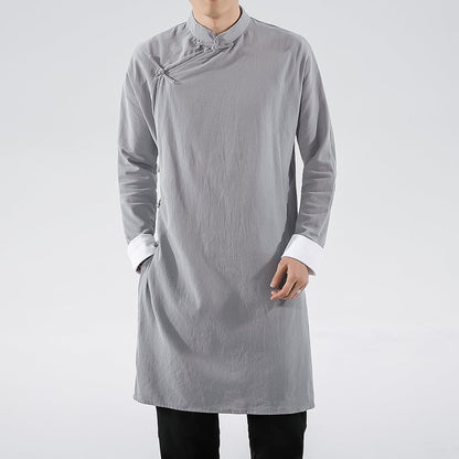 Men's Oriental Style Shirt with Oblique Flap Buckle | Traditional Inspired Top